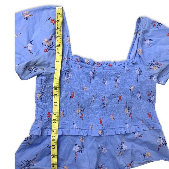 Madewell Blue Smocked Floral Peplum Top Size M - Picture 7 of 13